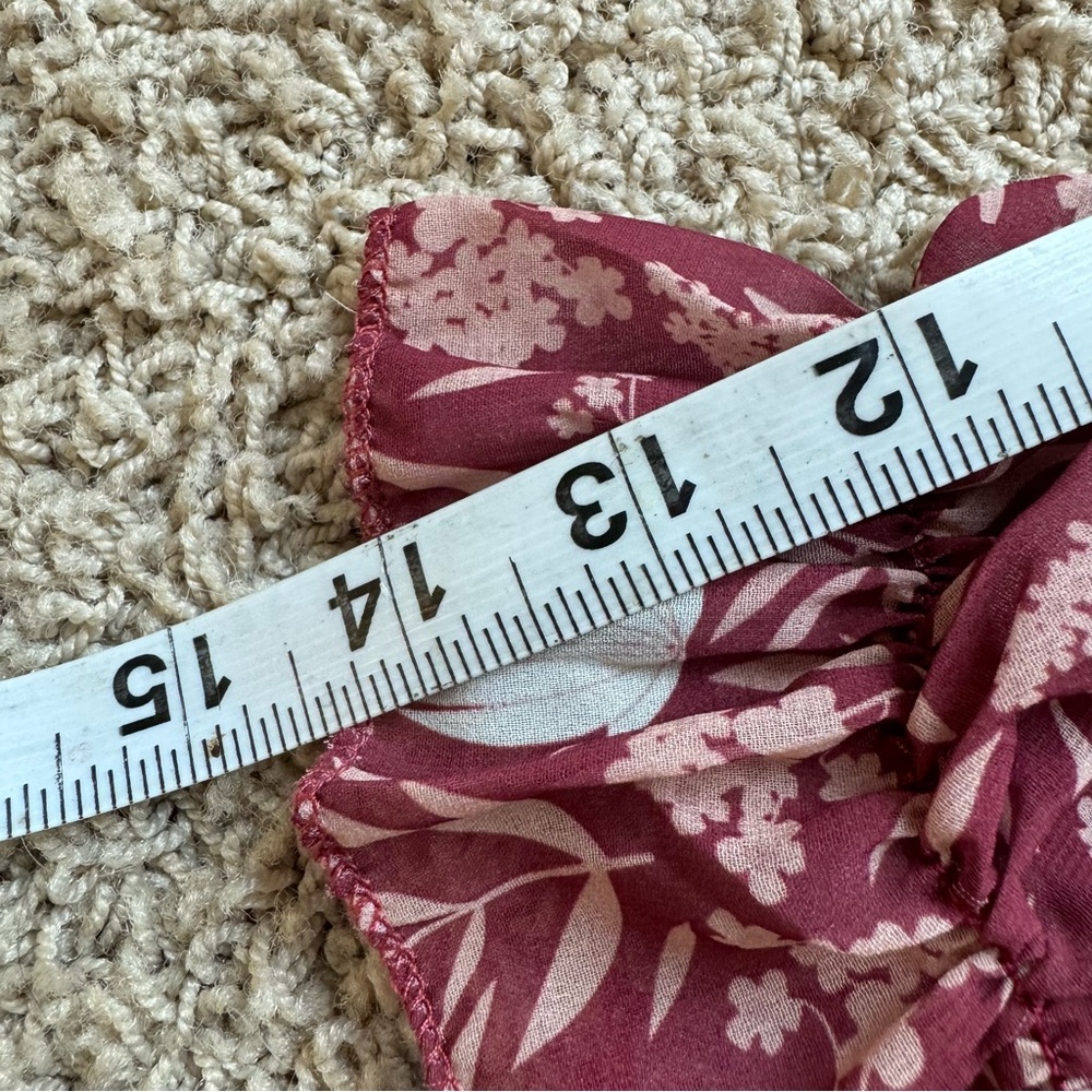 Floral Faux Wrap Midi Dress Burgundy Size Small Boho Cottagecore Fall - Picture 8 of 12